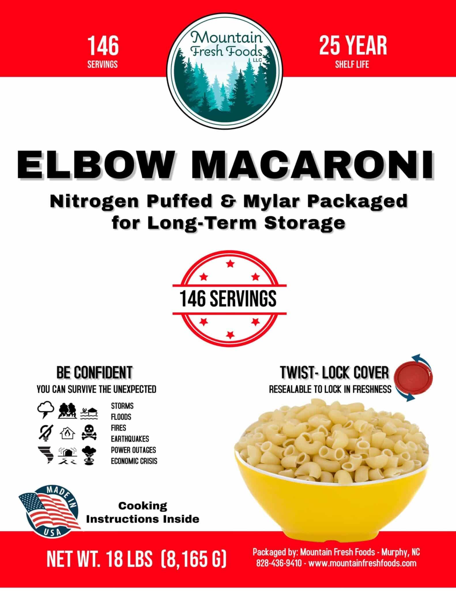 Emergency Food – Elbow Macaroni 146 Servings